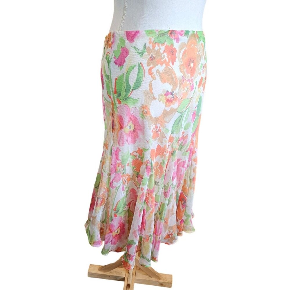 LAUREN‎ RALPH LAUREN Size XL Floral Layered Ruffle Skirt Colorful Chiffon - Picture 2 of 10